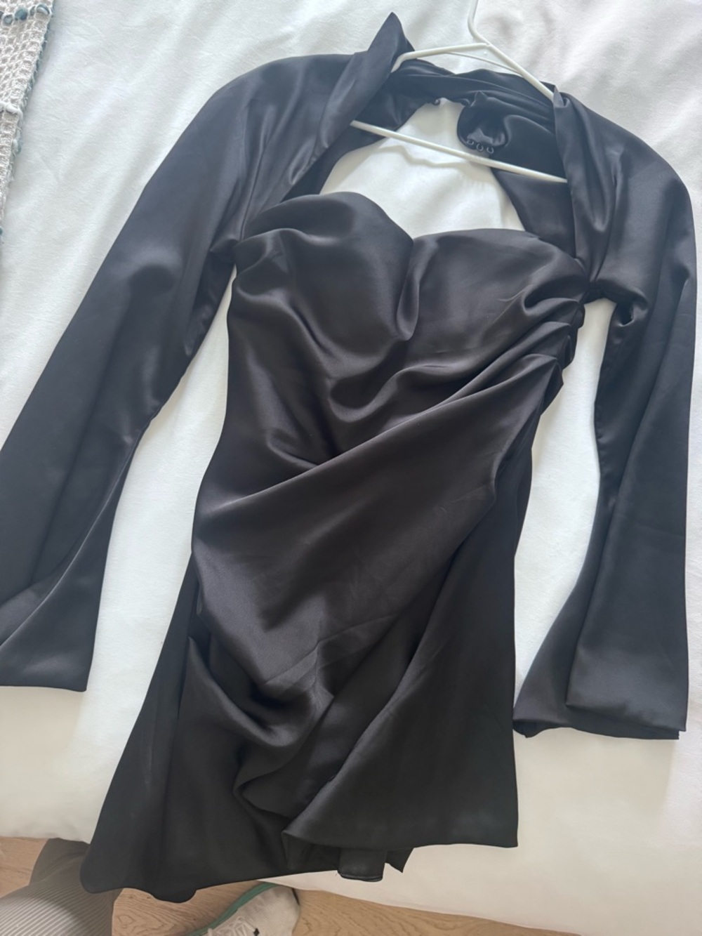 House of CB Black Satin Draped Mini Dress